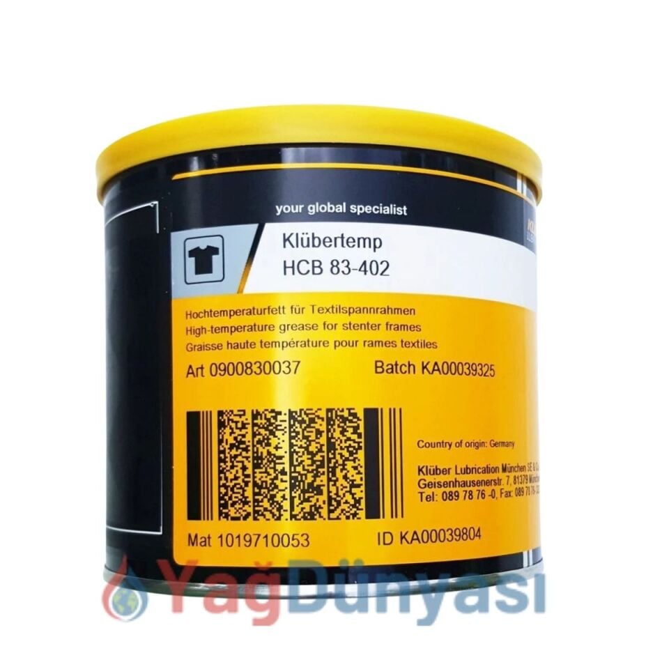 Klüber KLUBERTEMP HCB 83-402 – YÜKSEK SICAKLIK PFPE GRES YAĞI (ROLLER ZİNCİRLER VE RULMANLAR İÇİN)