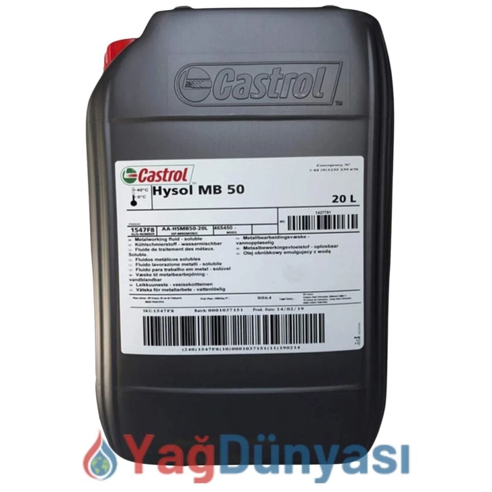 CASTROL HYSOL MB 50 Bor Yağı - 20 Litre Alüminyum ve Metal İşleme Sıvısı