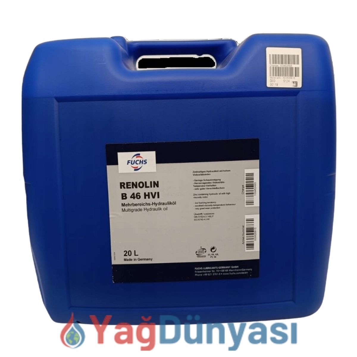 Fuchs Renolin B 46 HVI – 16 kg Hidrolik Yağı